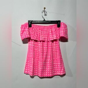 Lilly‎ Pulitzer off-the-shoulder Top Pink And White Gingham Pattern Size Small